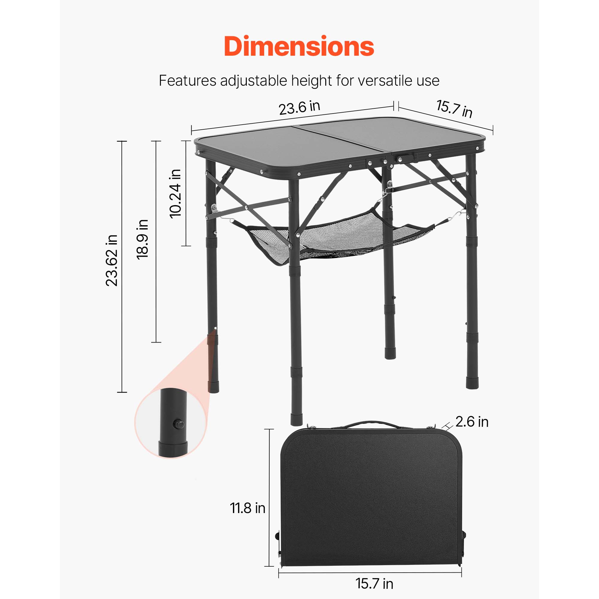 2ft Folding Portable Camping Table Aluminum Outdoor Table Adjustable Height_voghion.com